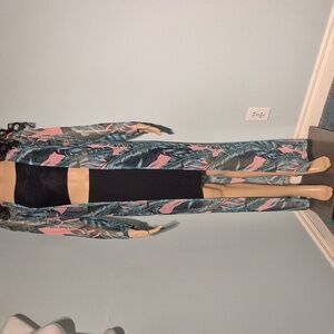 Sheer Maxi Leaf Print Kimono Size 2